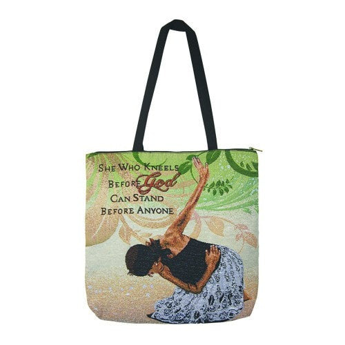 <h1>She Who Kneels Before God Woven Tote</h1>
