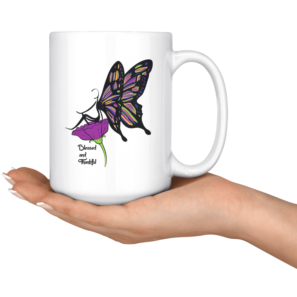 Blessed & Thankful Butterfly Mug - 15oz - The Humble Butterfly