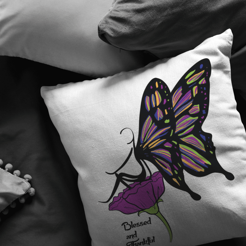 Blessed & Thankful Soft Decorative Pillow - The Humble Butterfly