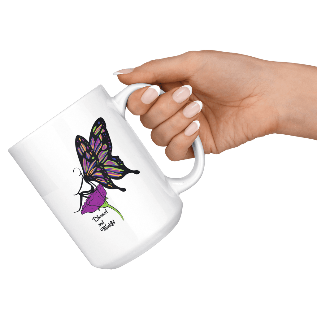 Blessed & Thankful Butterfly Mug - 15oz - The Humble Butterfly