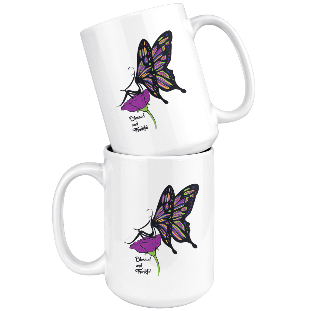 Blessed & Thankful Butterfly Mug - 15oz - The Humble Butterfly