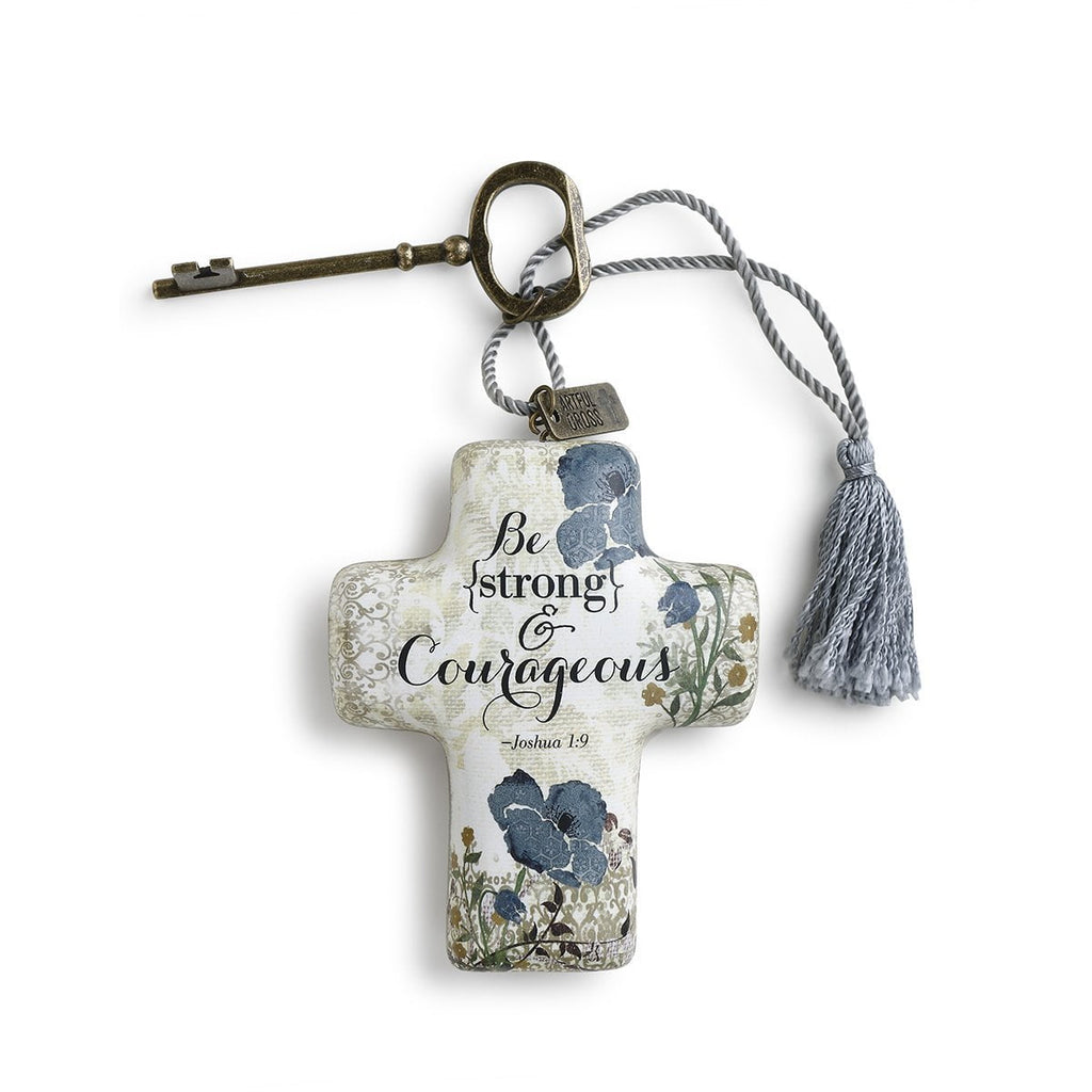 Be Strong and Courageous Artful Cross with Key Easel - The Humble Butterfly