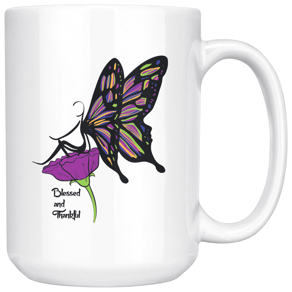 Blessed & Thankful Butterfly Mug - 15oz - The Humble Butterfly